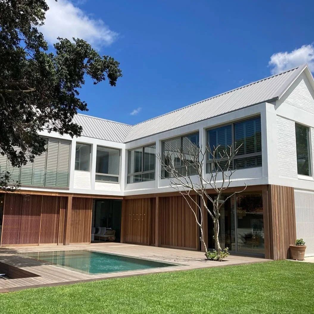 Newly built modern home with timber and glass facade